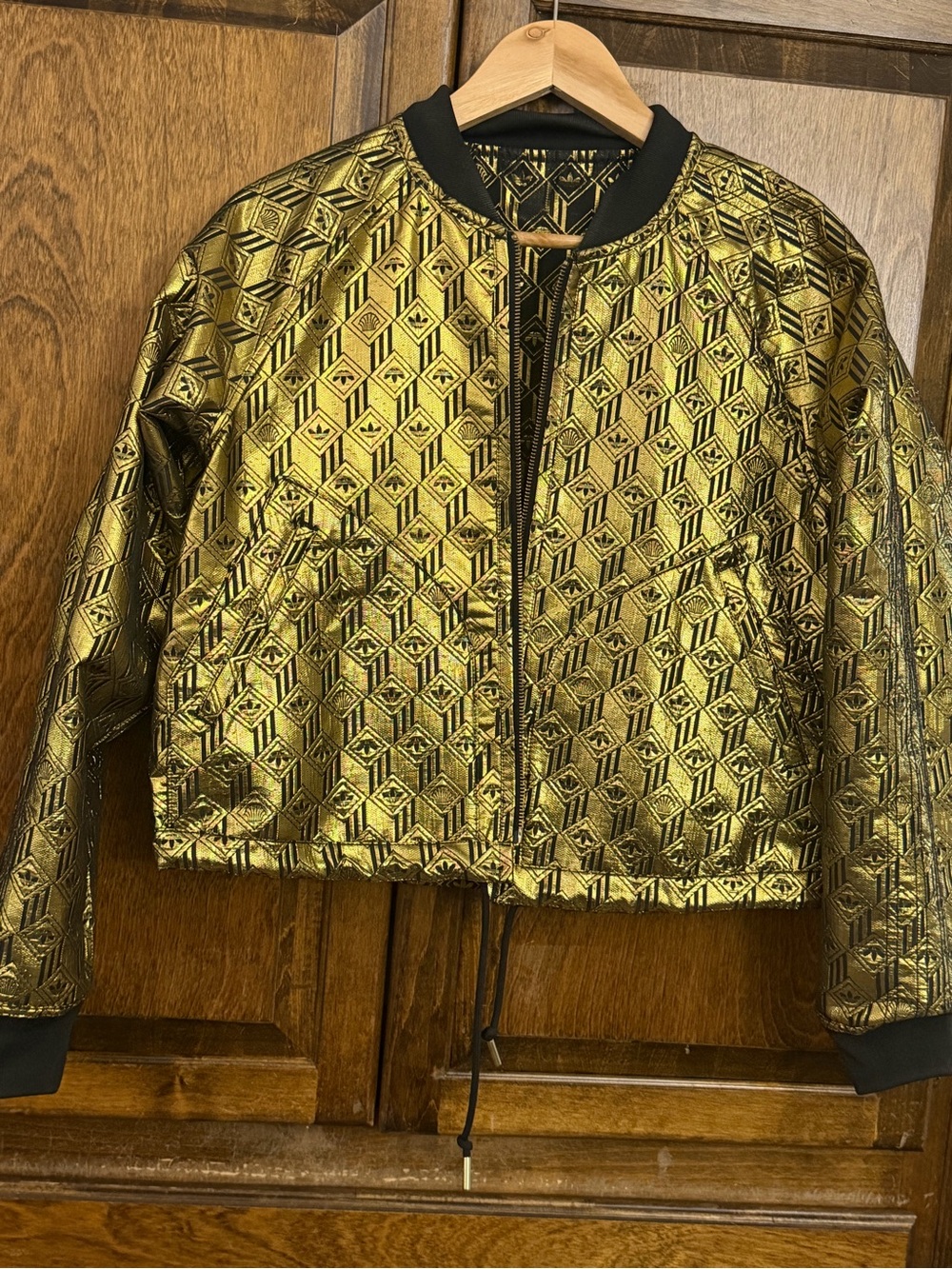 adidas Metallic Gold Bomber Jacket with Black Trim